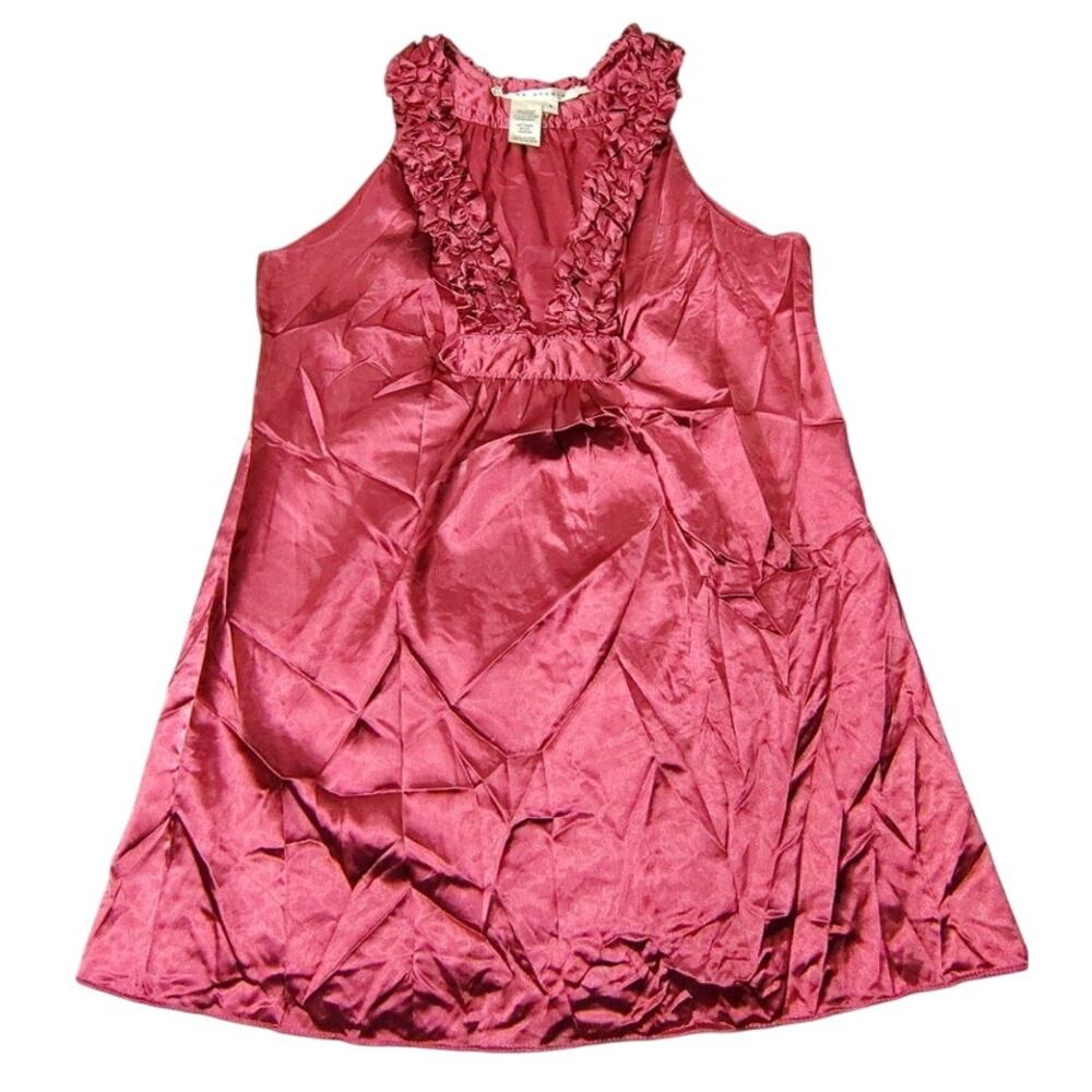 Max Studio Tank Shirt Womens Size Small Vintage Silk Burgundy Ruffle V Neck